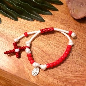 NEW! Rosary Bracelet HANDMADE Red on White